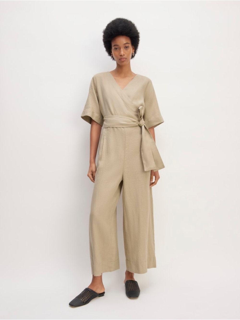 Everlane The Wrap Jumpsuit in European Flax Linen Coastal Wide Leg *NO BELT*